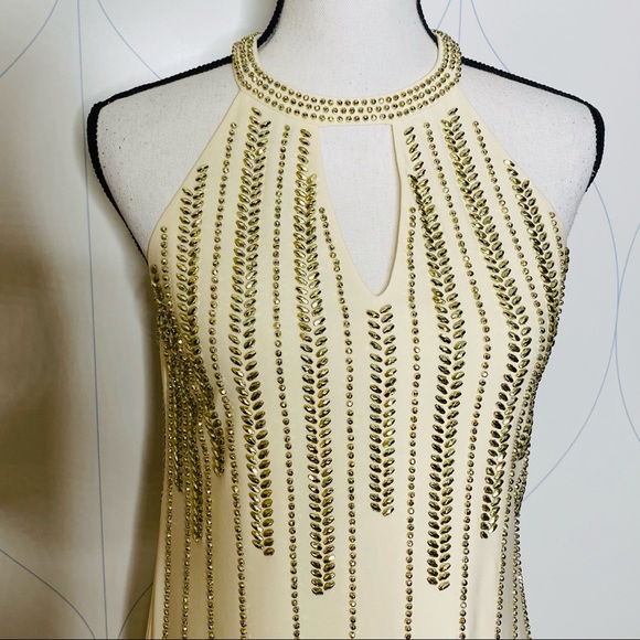 Betsy & Adam studded halter dress gold/cream 6 - Picture 3 of 7